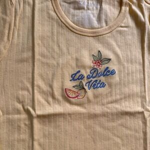 Vinyl Threads Yellow La Dolce Vita Embroidered Pointelle Ribbed Tee Shirt 2X NEW